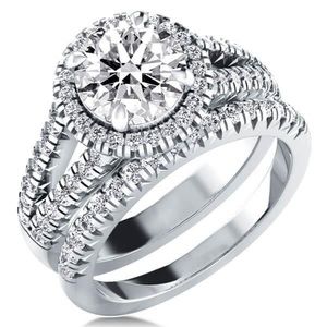 White Sapphire/Sterling Silver Halo Split Shank Bridal Set